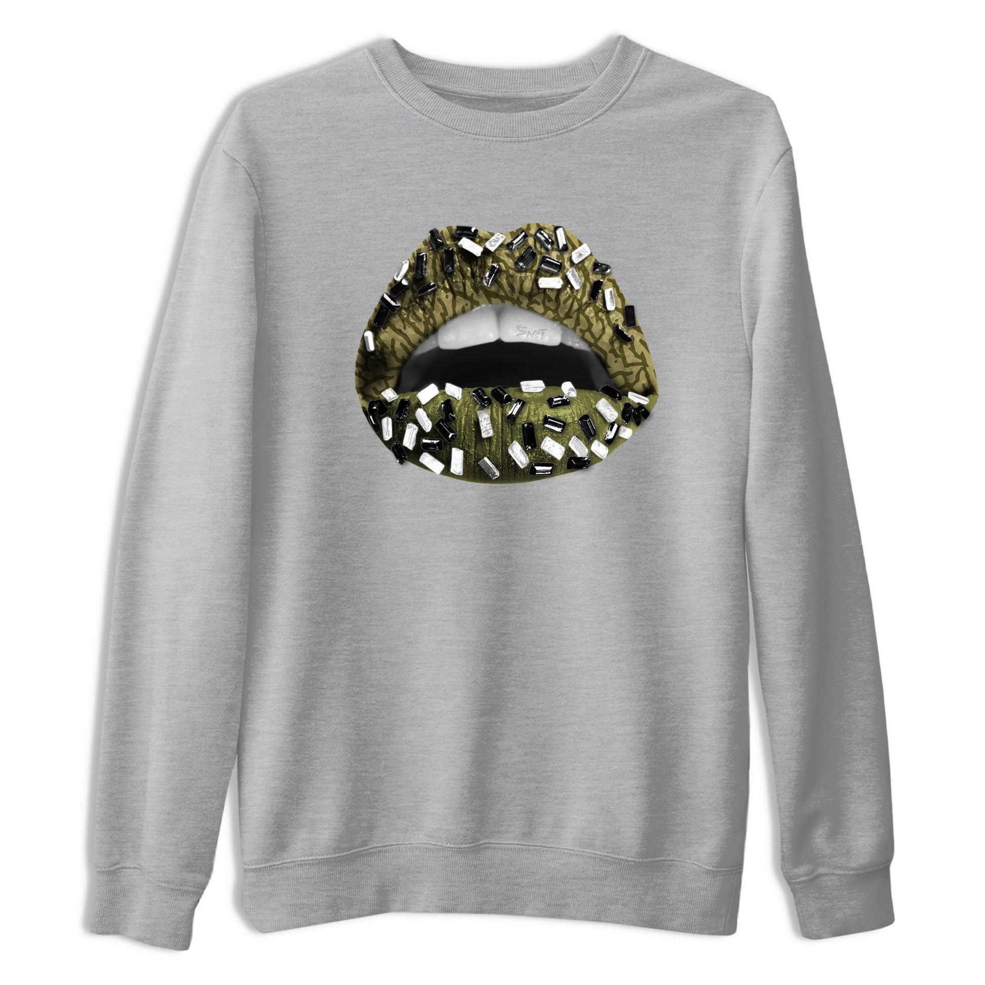 Sneaker Threads – Sneaker Tees To Match Air Jordan 3 Medium Olive – Lips Jewel Graphic Tee Heather Grey 2. Perfect for Jordan releases 2025 colorways.