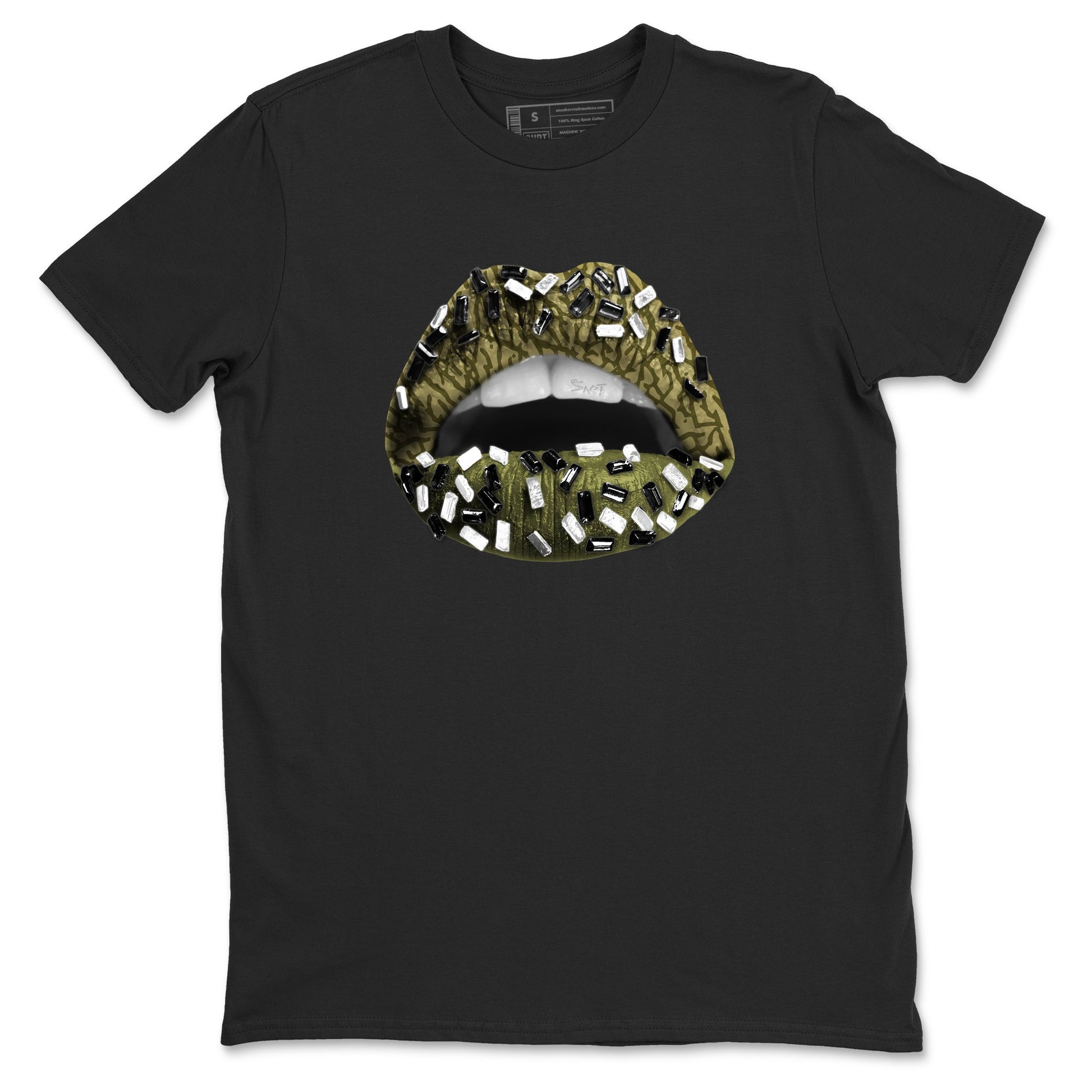 Sneaker Threads – Sneaker Tees To Match Air Jordan 3 Medium Olive – Lips Jewel Graphic Tee Black 2. Perfect for Jordan releases 2025 colorways.