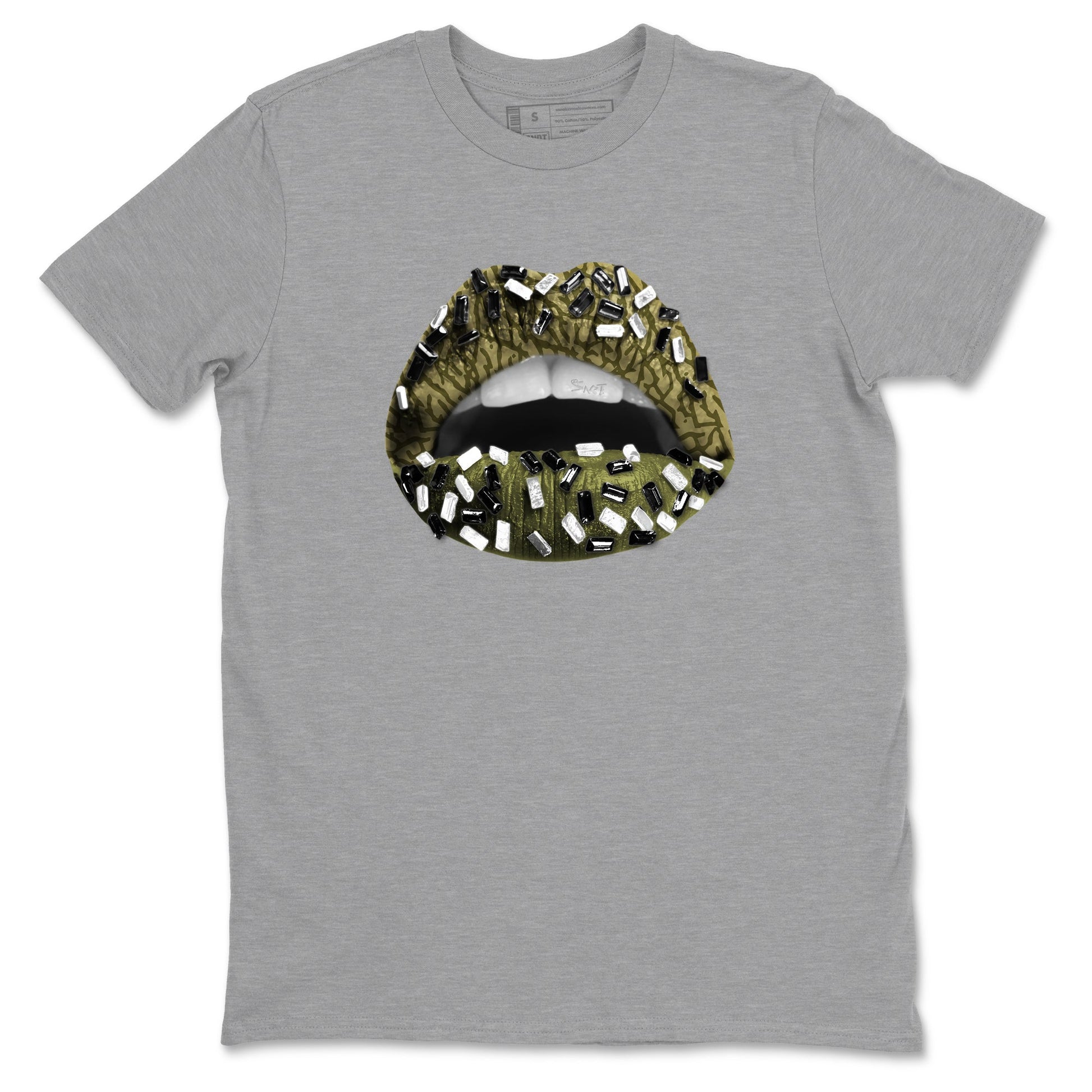 Sneaker Threads – Sneaker Tees To Match Air Jordan 3 Medium Olive – Lips Jewel Graphic Tee Heather Grey 2. Perfect for Jordan releases 2025 colorways.