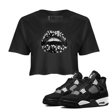 4s White Thunder shirts to match jordans Lips Jewel sneaker match tees Air Jordan 4 Retro White Thunder SNRT Sneaker Release Tees unisex cotton Black 1 Crop Shirts