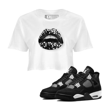 4s White Thunder shirts to match jordans Lips Jewel sneaker match tees Air Jordan 4 Retro White Thunder SNRT Sneaker Release Tees unisex cotton White 1 Crop Shirts