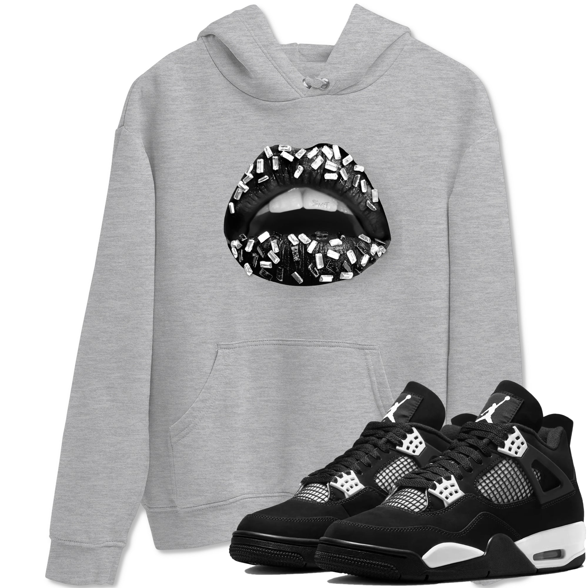 4s White Thunder shirts to match jordans Lips Jewel sneaker match tees Air Jordan 4 Retro White Thunder SNRT Sneaker Release Tees unisex cotton Heather Grey 1 crew neck shirts