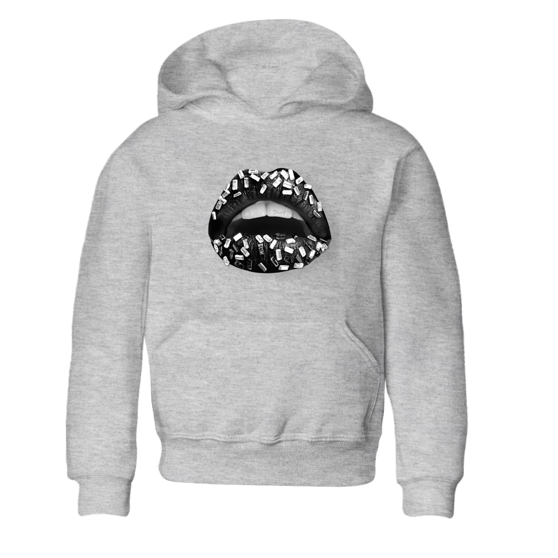 4s White Thunder shirts to match jordans Lips Jewel sneaker match tees Air Jordan 4 Retro White Thunder SNRT Sneaker Release Tees Youth Baby Heather Grey 2 crew neck shirts