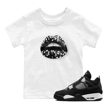 4s White Thunder shirts to match jordans Lips Jewel sneaker match tees Air Jordan 4 Retro White Thunder SNRT Sneaker Release Tees Youth Baby White 1 crew neck shirts