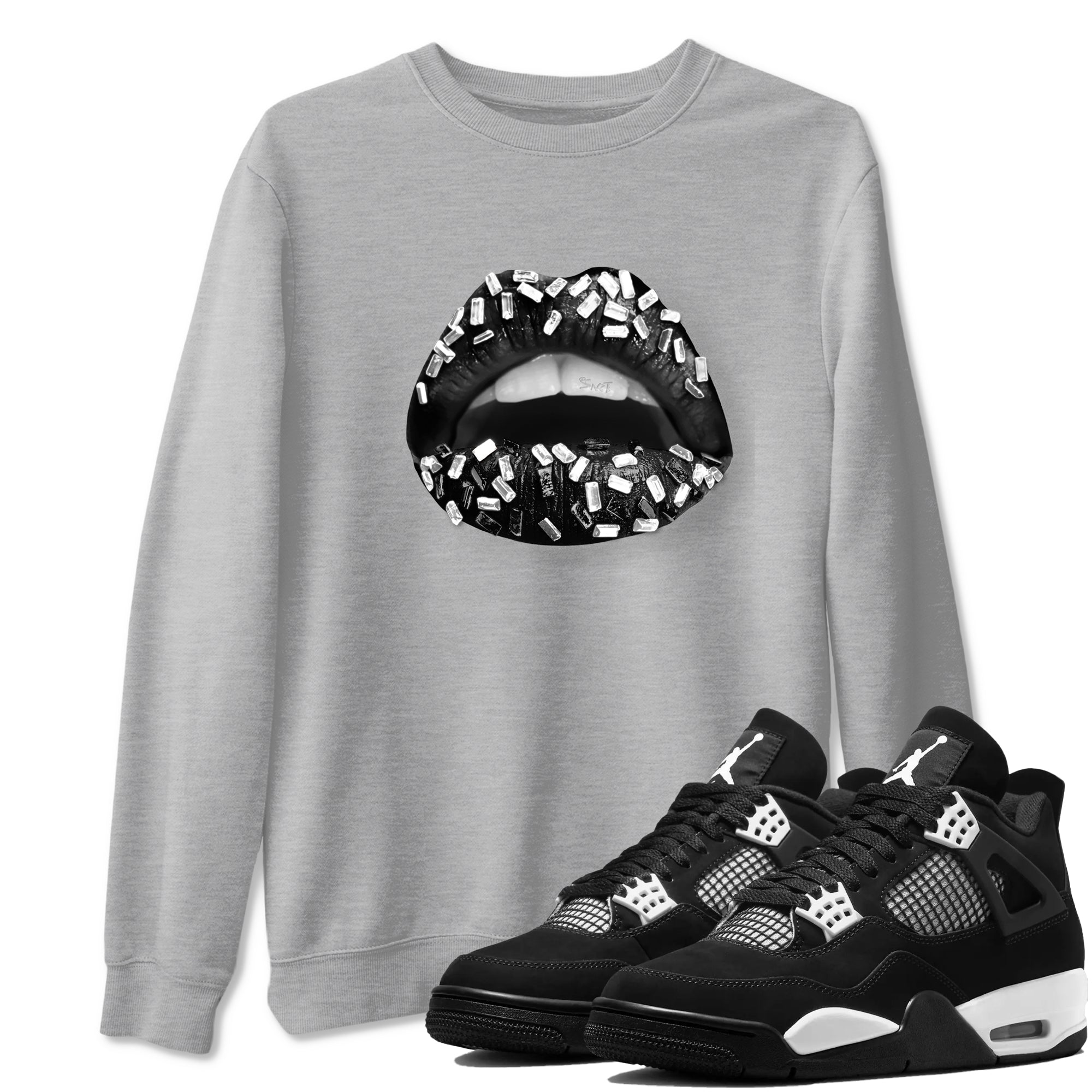 4s White Thunder shirts to match jordans Lips Jewel sneaker match tees Air Jordan 4 Retro White Thunder SNRT Sneaker Release Tees unisex cotton Heather Grey 1 crew neck shirts