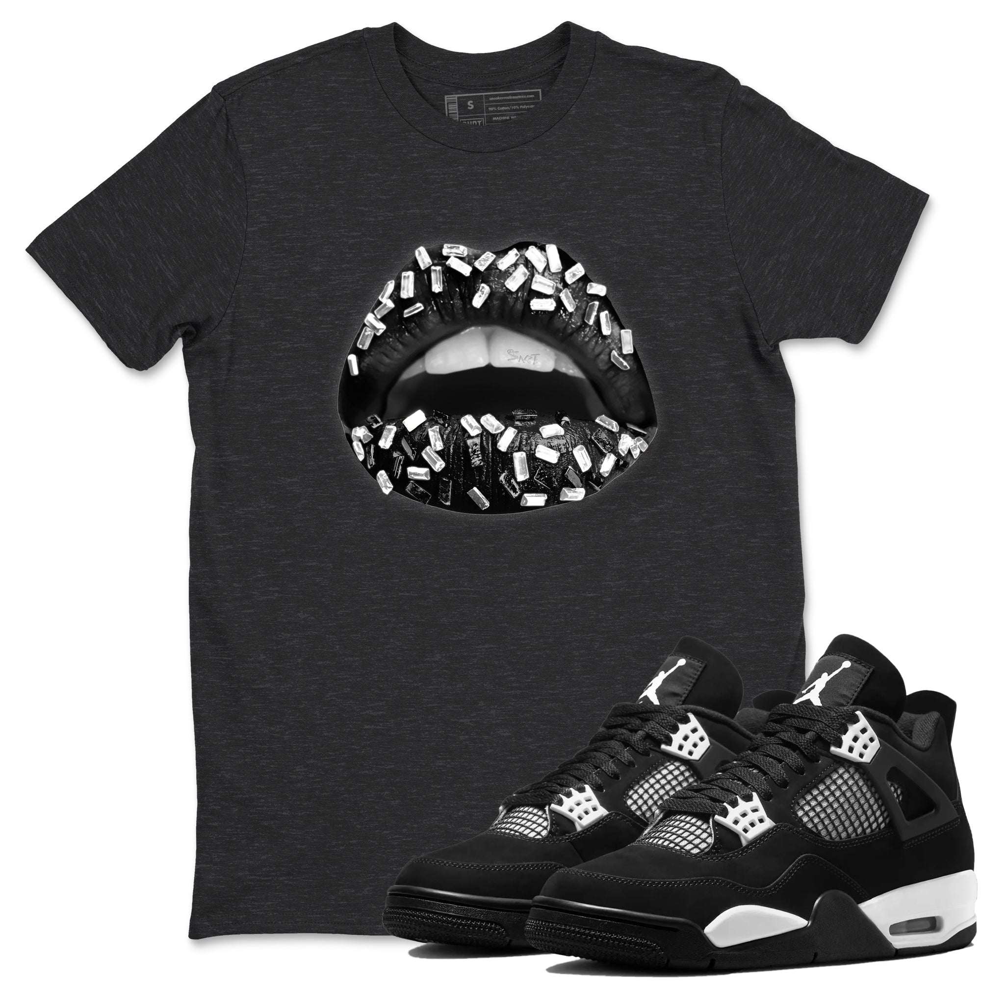 4s White Thunder shirts to match jordans Lips Jewel sneaker match tees Air Jordan 4 Retro White Thunder SNRT Sneaker Release Tees unisex cotton Charcoal Heather 1 crew neck shirts