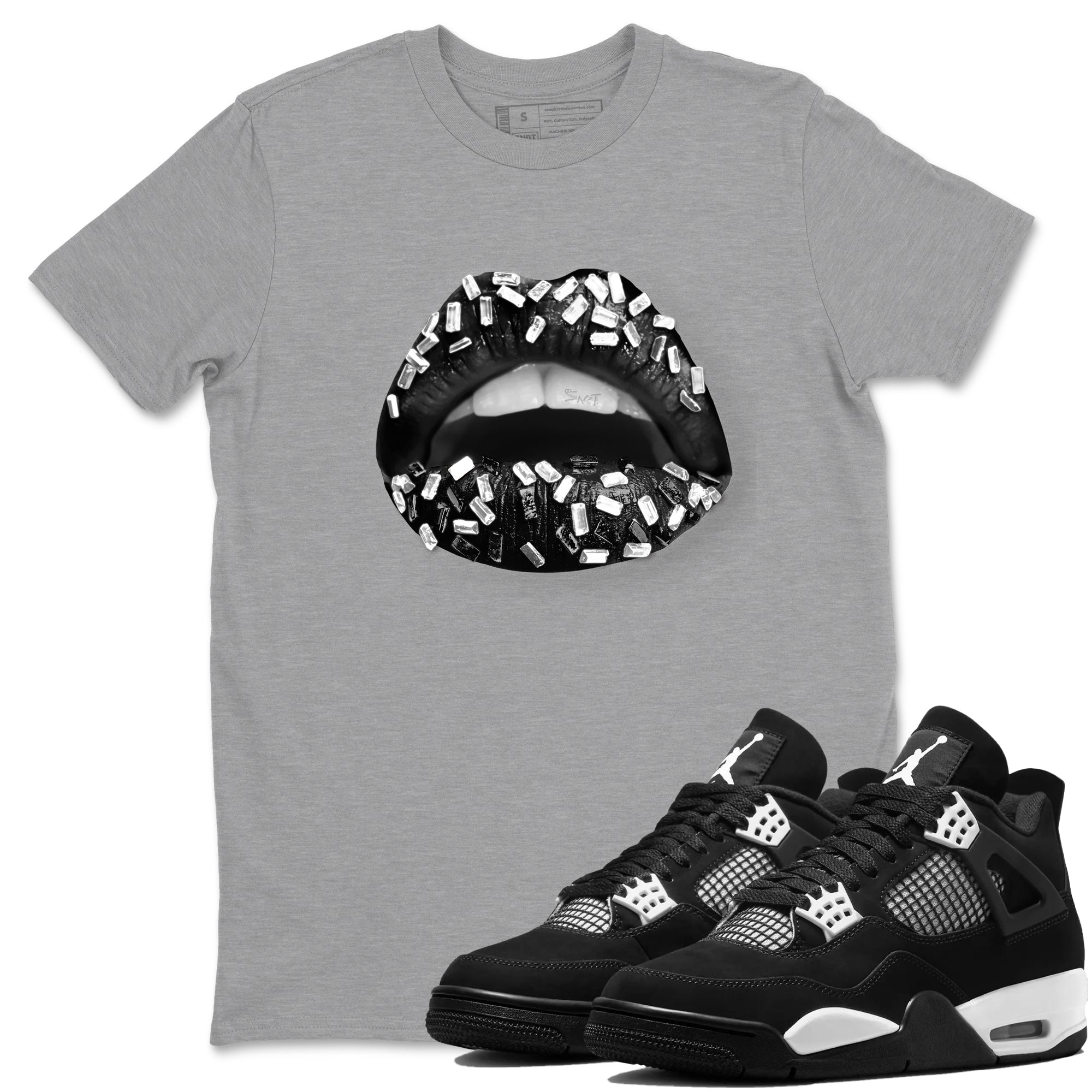 4s White Thunder shirts to match jordans Lips Jewel sneaker match tees Air Jordan 4 Retro White Thunder SNRT Sneaker Release Tees unisex cotton Heather Grey 1 crew neck shirts
