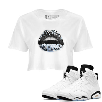 AJ6 White Black shirts to match jordans Lips Jewel sneaker match tees Air Jordan 6 White Black SNRT Sneaker Tees streetwear brand White 1 crop tee