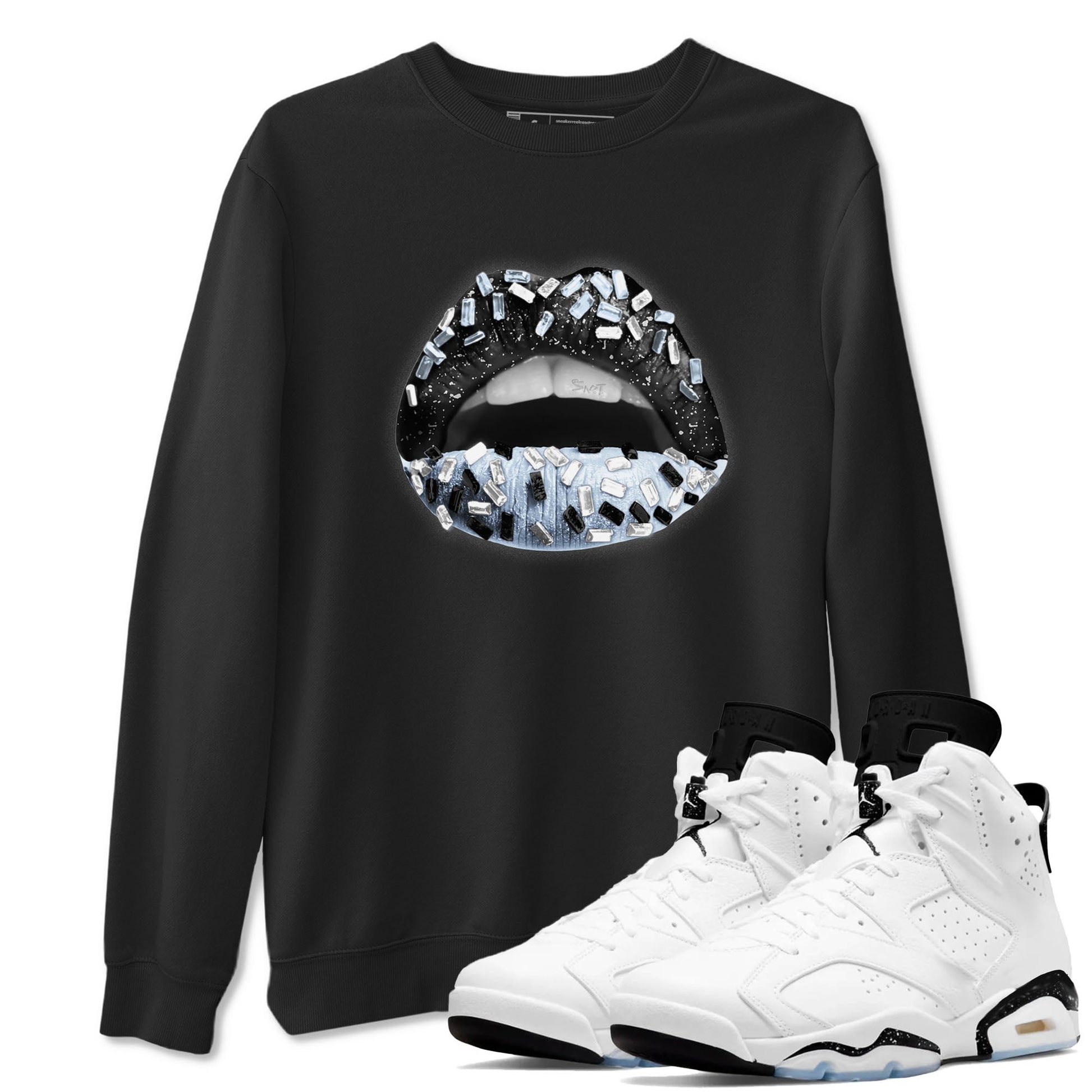 AJ6 White Black shirts to match jordans Lips Jewel sneaker match tees Air Jordan 6 White Black SNRT Sneaker Tees streetwear brand Black 1 unisex cotton tee
