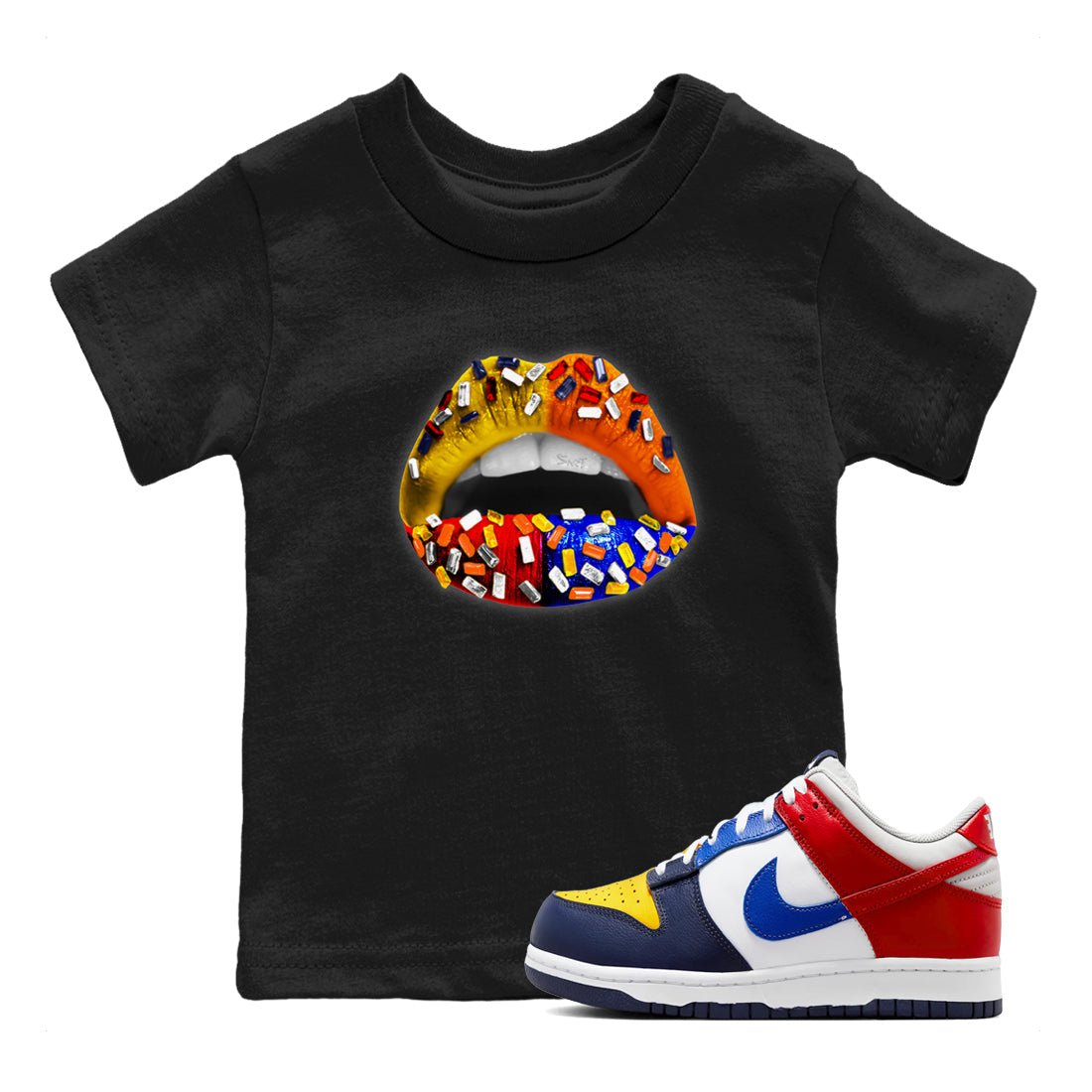 Dunk What The t shirts to match sneakers Lips Jewel sneaker match tees Dunk Low CO.JP What The shirt SNRT Sneaker Tees Youth Baby Black 1 tee