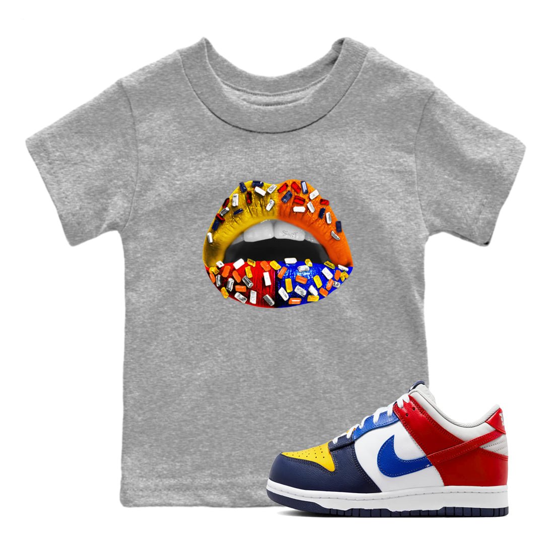 Dunk What The t shirts to match sneakers Lips Jewel sneaker match tees Dunk Low CO.JP What The shirt SNRT Sneaker Tees Youth Baby Heather Grey 1 tee