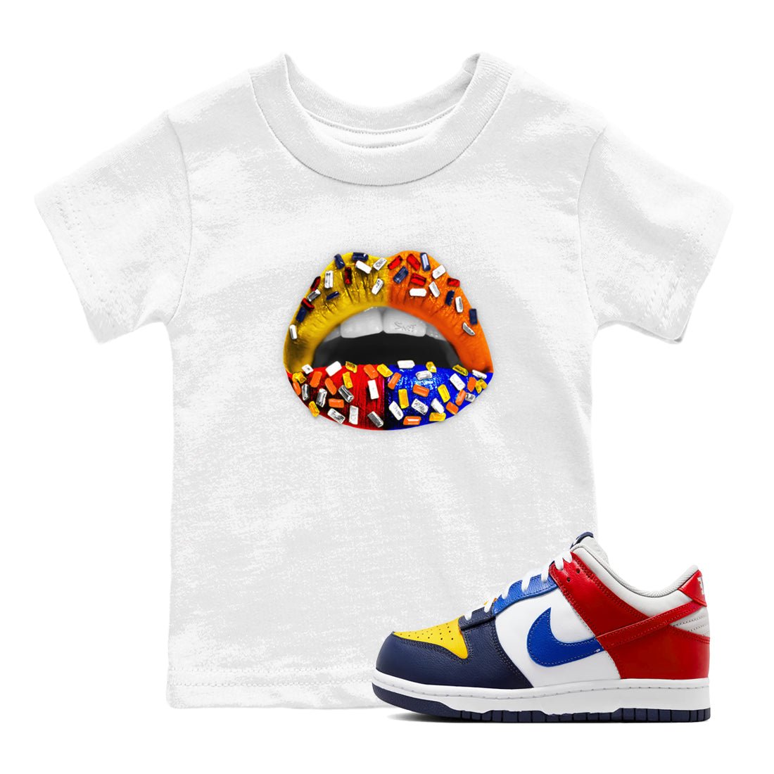 Dunk What The t shirts to match sneakers Lips Jewel sneaker match tees Dunk Low CO.JP What The shirt SNRT Sneaker Tees Youth Baby White 1 tee