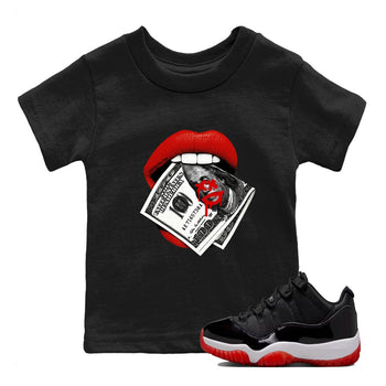 11s Bred shirts to match jordans Lips Money sneaker match tees Air Jordan 11 Retro Bred match shoes to clothes SNRT Sneaker Tees Youth Baby Black 1 tee