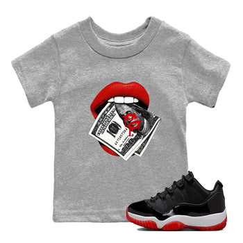 11s Bred shirts to match jordans Lips Money sneaker match tees Air Jordan 11 Retro Bred match shoes to clothes SNRT Sneaker Tees Youth Baby Heather Grey 1 tee