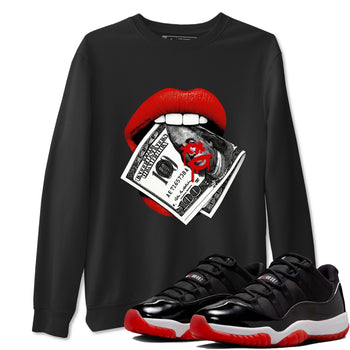 11s Bred shirts to match jordans Lips Money sneaker match tees Air Jordan 11 Retro Bred match shoes to clothes SNRT Sneaker Tees unisex cotton Black 1 shirts