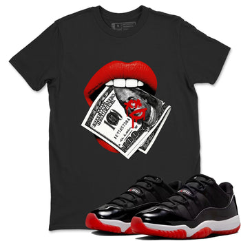11s Bred shirts to match jordans Lips Money sneaker match tees Air Jordan 11 Retro Bred match shoes to clothes SNRT Sneaker Tees unisex cotton Black 1 shirts