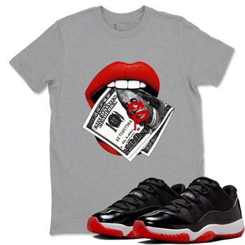 11s Bred shirts to match jordans Lips Money sneaker match tees Air Jordan 11 Retro Bred match shoes to clothes SNRT Sneaker Tees unisex cotton Heather Grey 1 shirts