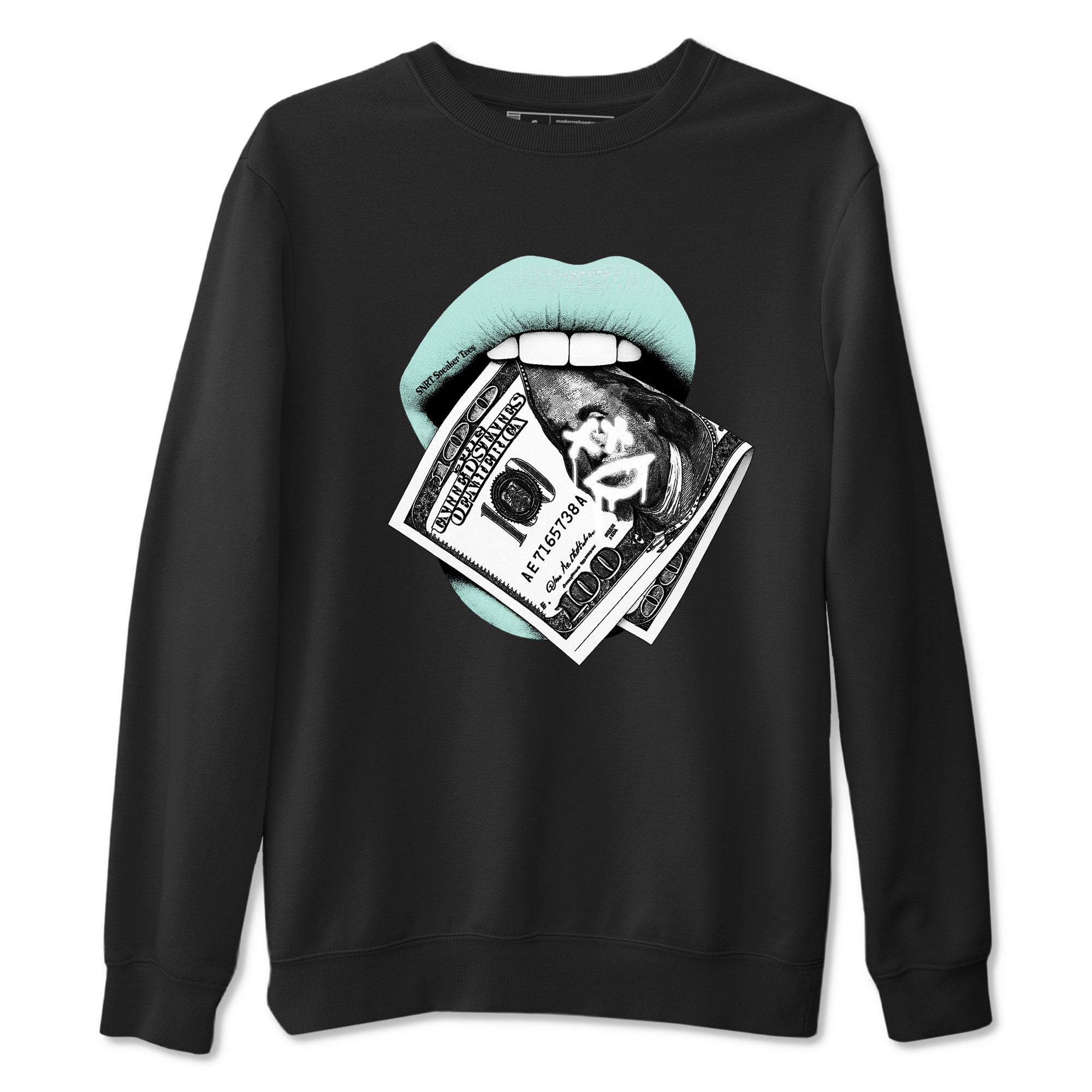Lips Money sneaker match t-shirt styled to complete your fit with the Air Jordan 11 Igloo sneakers, shown in Black 2.