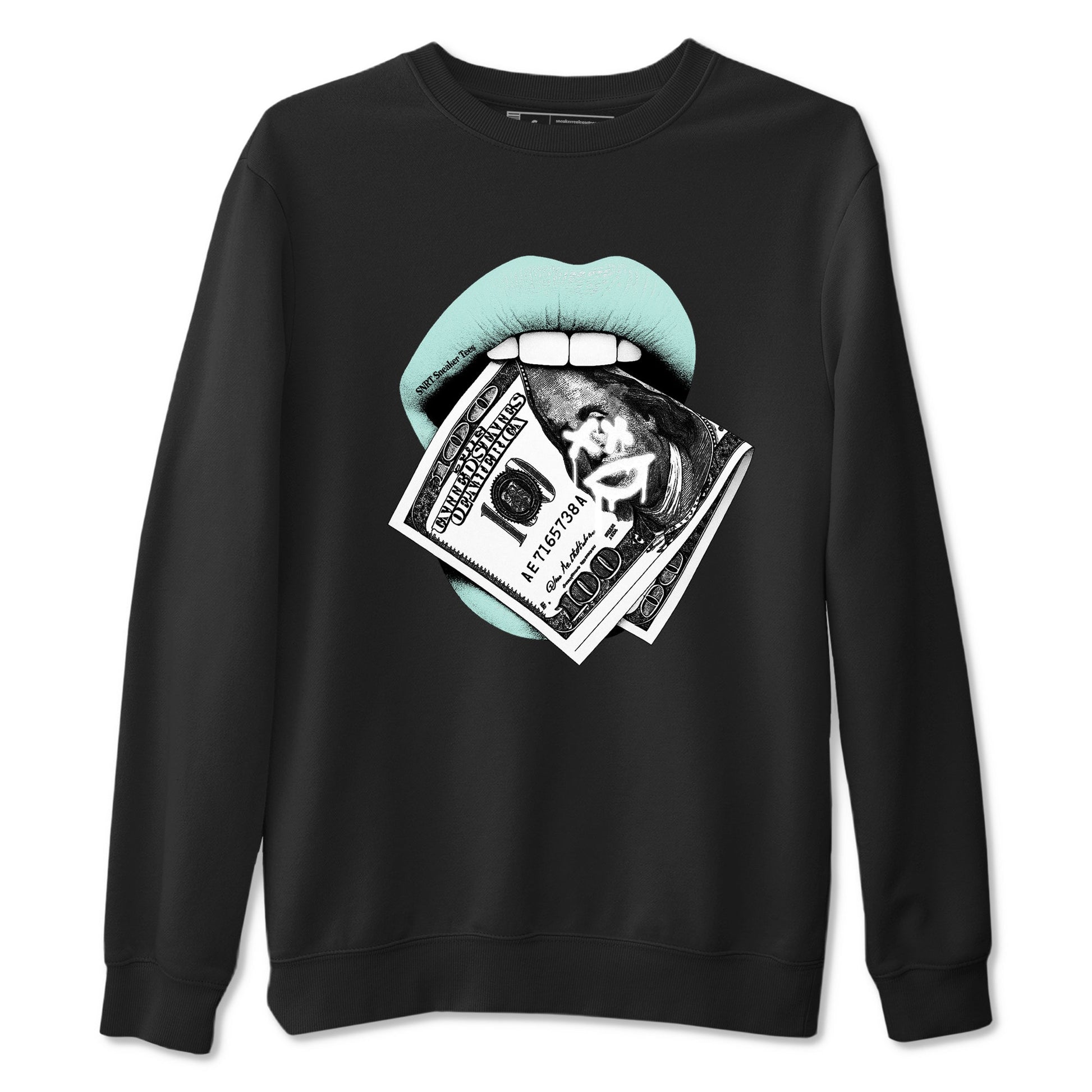 Lips Money sneaker match t-shirt styled to complete your fit with the Air Jordan 11 Igloo sneakers, shown in Black 2.
