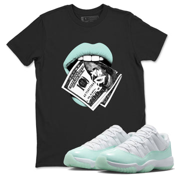 Lips Money sneaker match t-shirt styled to complete your fit with the Air Jordan 11 Igloo sneakers, shown in Black 1.