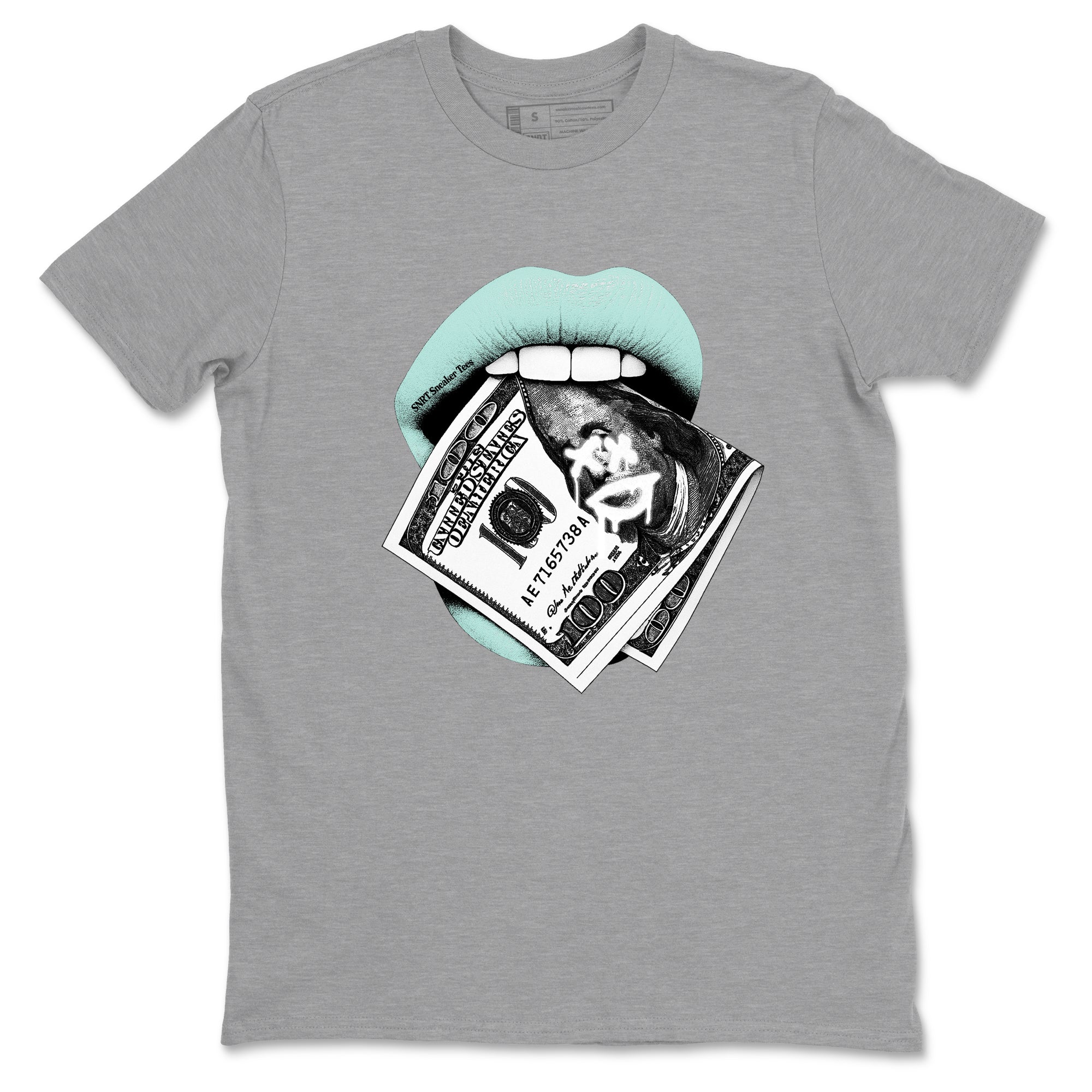 Lips Money sneaker match t-shirt styled to complete your fit with the Air Jordan 11 Igloo sneakers, shown in Heather Grey 2.