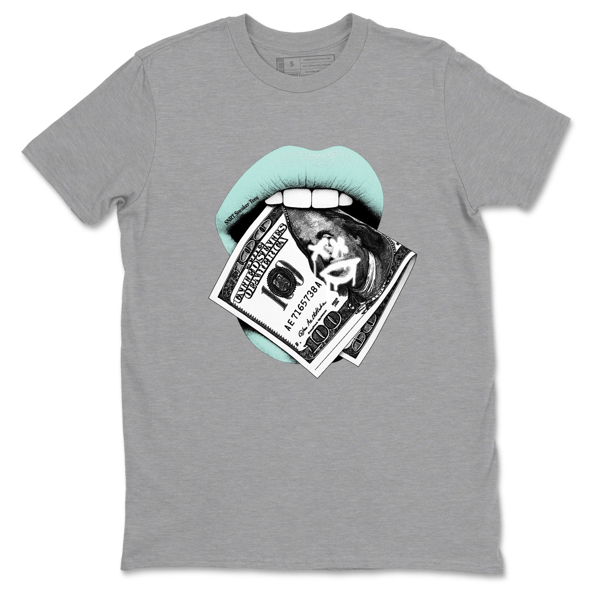 Lips Money sneaker match t-shirt styled to complete your fit with the Air Jordan 11 Igloo sneakers, shown in Heather Grey 2.