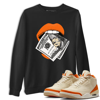 Lips Money sneaker match t-shirt styled to complete your fit with the Air Jordan 3 Starfish sneakers, shown in Black 1.