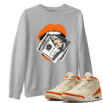 Lips Money sneaker match t-shirt styled to complete your fit with the Air Jordan 3 Starfish sneakers, shown in Heather Grey 1.