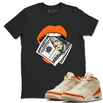 Lips Money sneaker match t-shirt styled to complete your fit with the Air Jordan 3 Starfish sneakers, shown in Black 1.