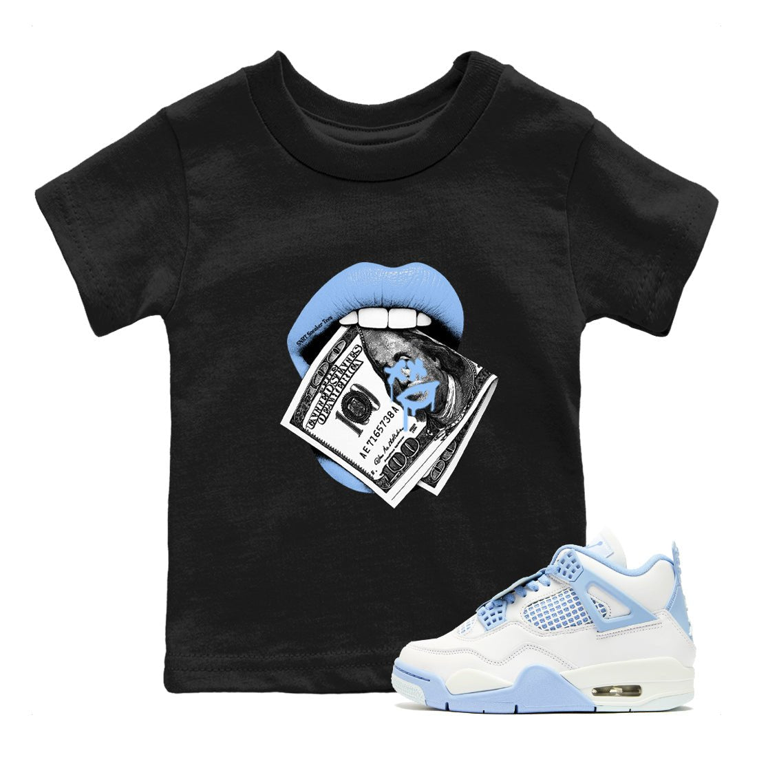AJ4 Forget Me Not best t-shirt for sneakerheads family Lips Money sneaker match tees Air Jordan 4 Forget Me Not graphic sneaker matching shirts SNRT Sneaker Tees Youth Baby Black 1 tee