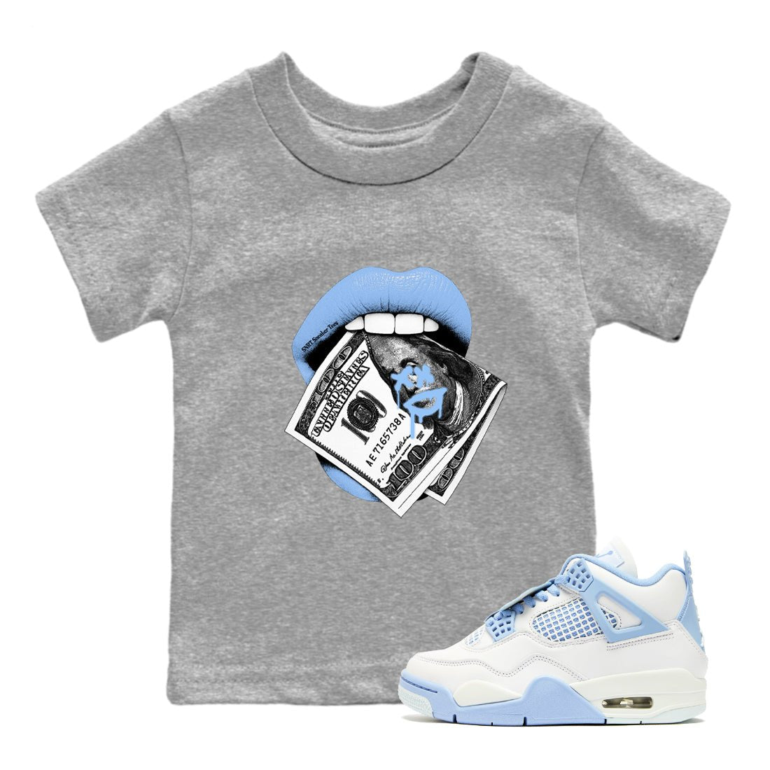 AJ4 Forget Me Not best t-shirt for sneakerheads family Lips Money sneaker match tees Air Jordan 4 Forget Me Not graphic sneaker matching shirts SNRT Sneaker Tees Youth Baby Heather Grey 1 tee