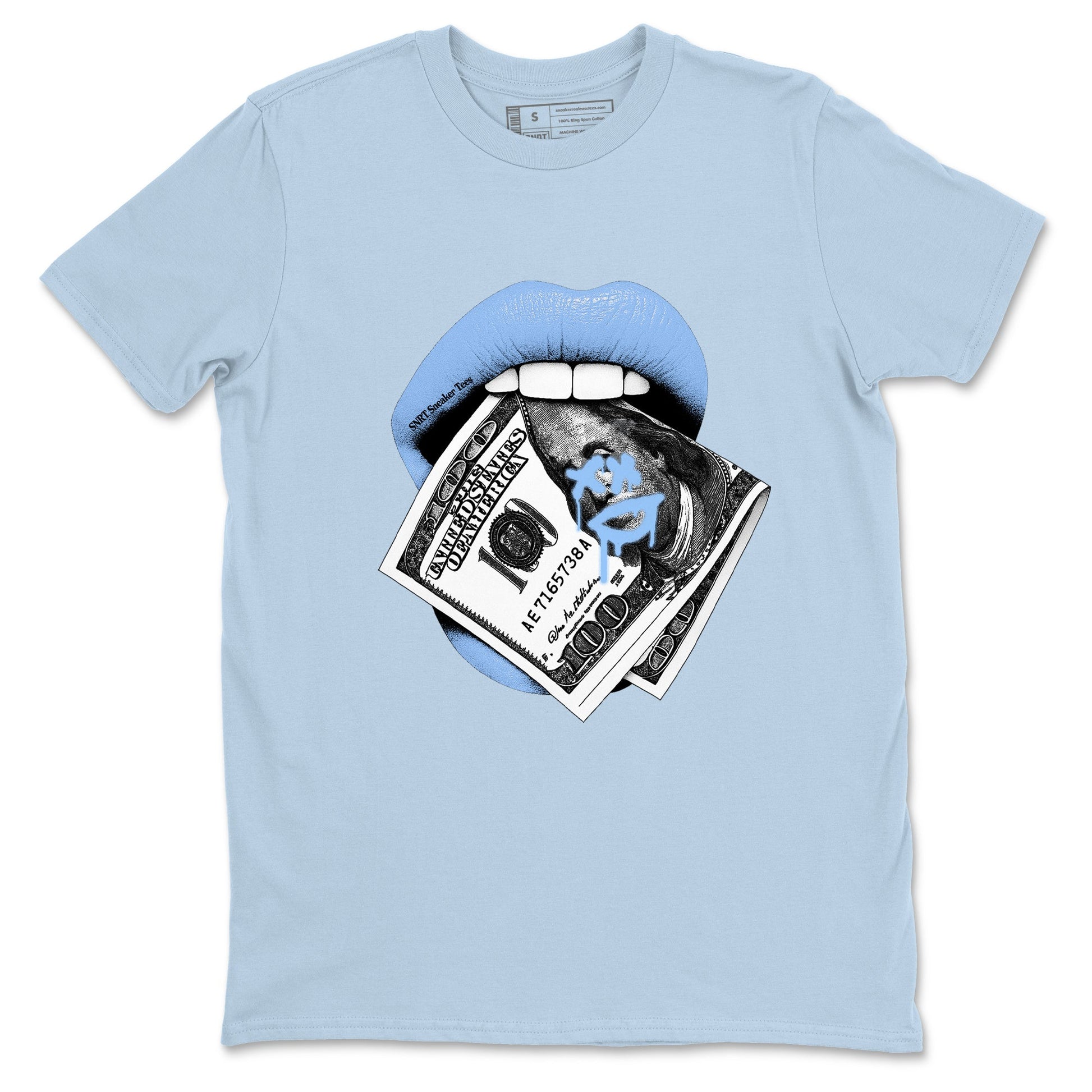 AJ4 Forget Me Not best t-shirt for sneakerheads family Lips Money sneaker match tees Air Jordan 4 Forget Me Not graphic sneaker matching shirts SNRT Sneaker Tees unisex cotton Light Blue 2 shirts