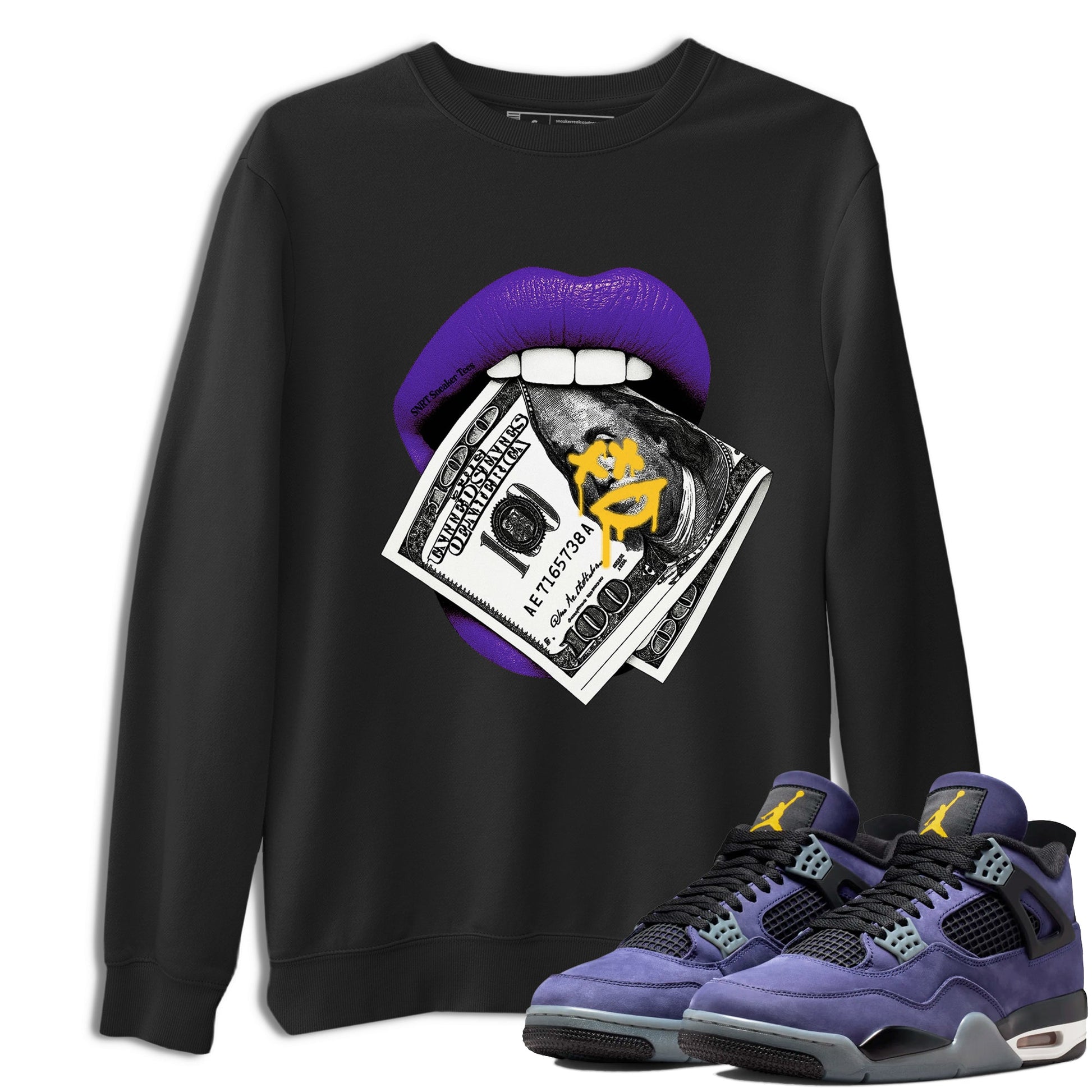 Best Sneakerfits graphic tee – Los Angeles Basketball Tees To Match Air Jordan 4 Lakeshow – Lips Money Tee Black 1