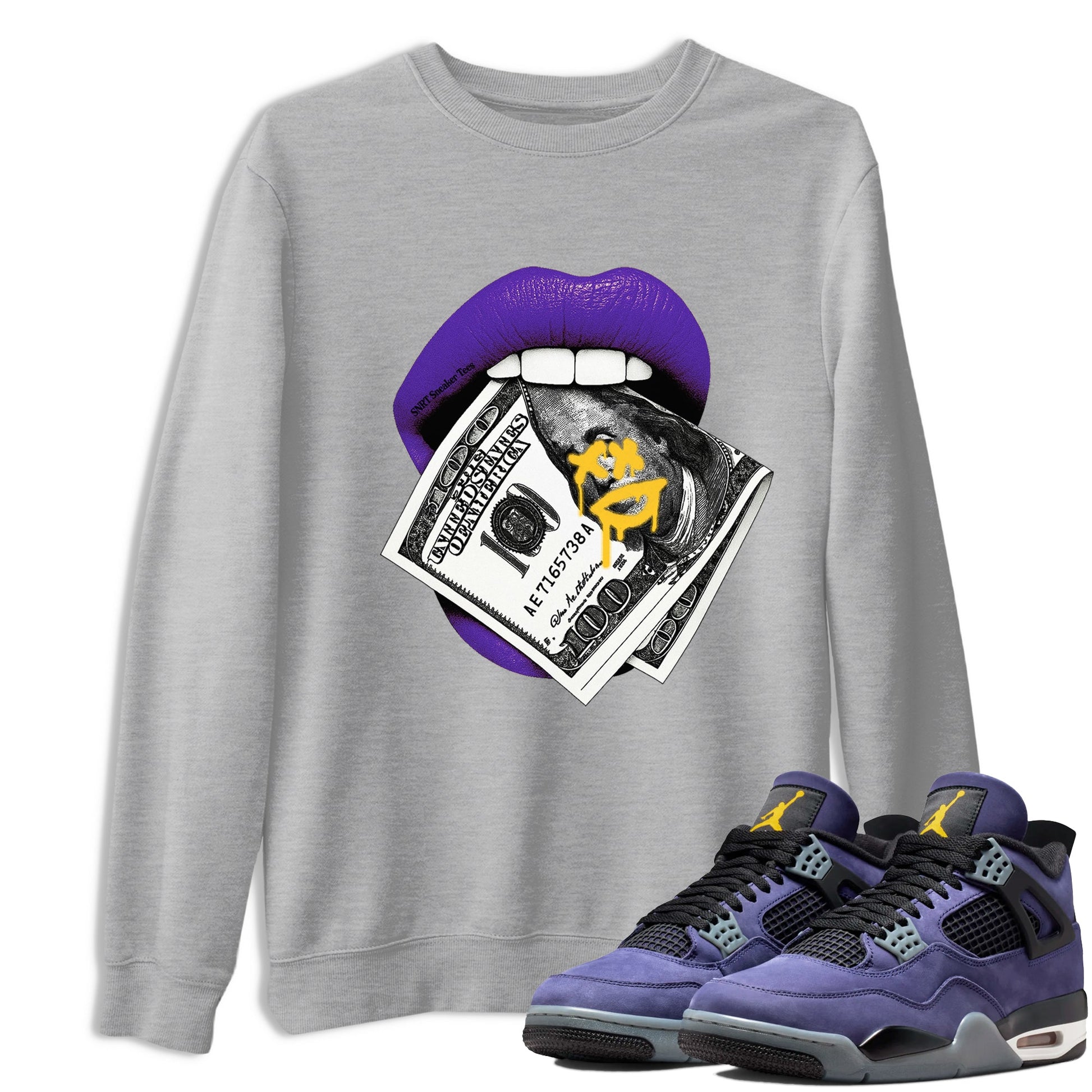Best Sneakerfits graphic tee – Los Angeles Basketball Tees To Match Air Jordan 4 Lakeshow – Lips Money Tee Heather Grey 1