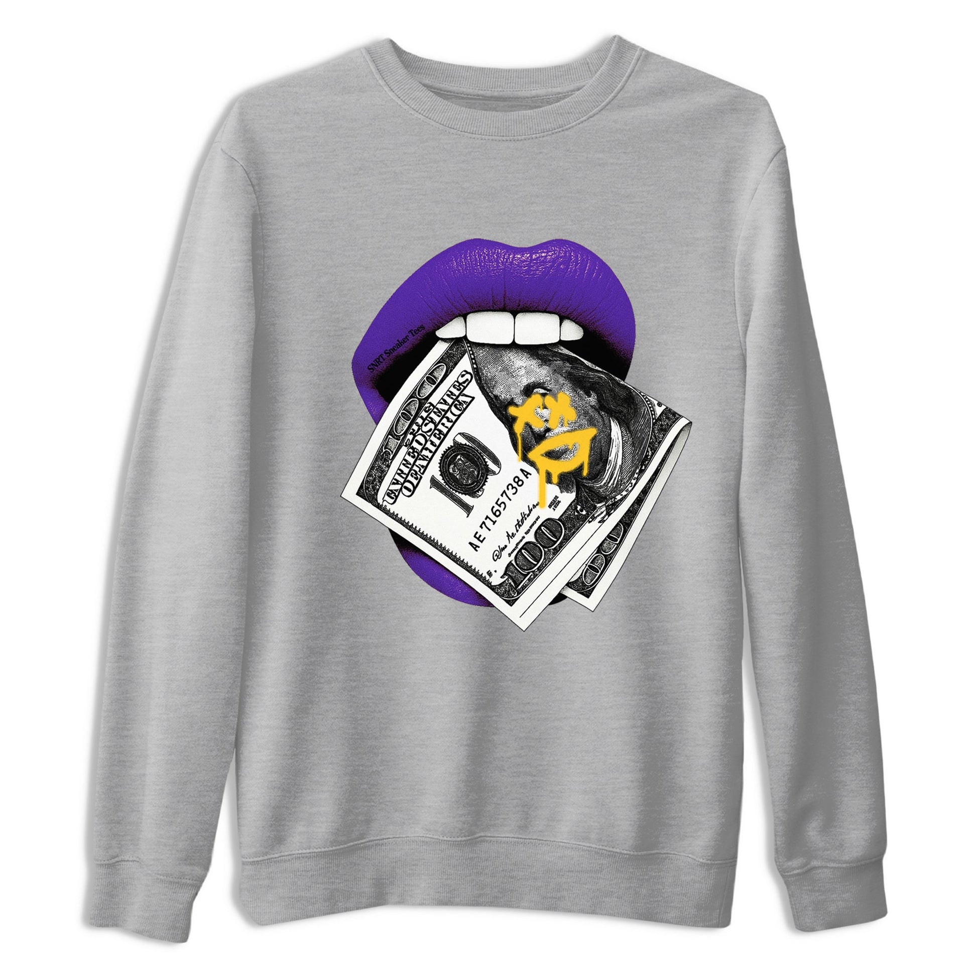 Best Sneakerfits graphic tee – Los Angeles Basketball Tees To Match Air Jordan 4 Lakeshow – Lips Money Tee Heather Grey 2