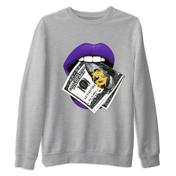 Best Sneakerfits graphic tee – Los Angeles Basketball Tees To Match Air Jordan 4 Lakeshow – Lips Money Tee Heather Grey 2