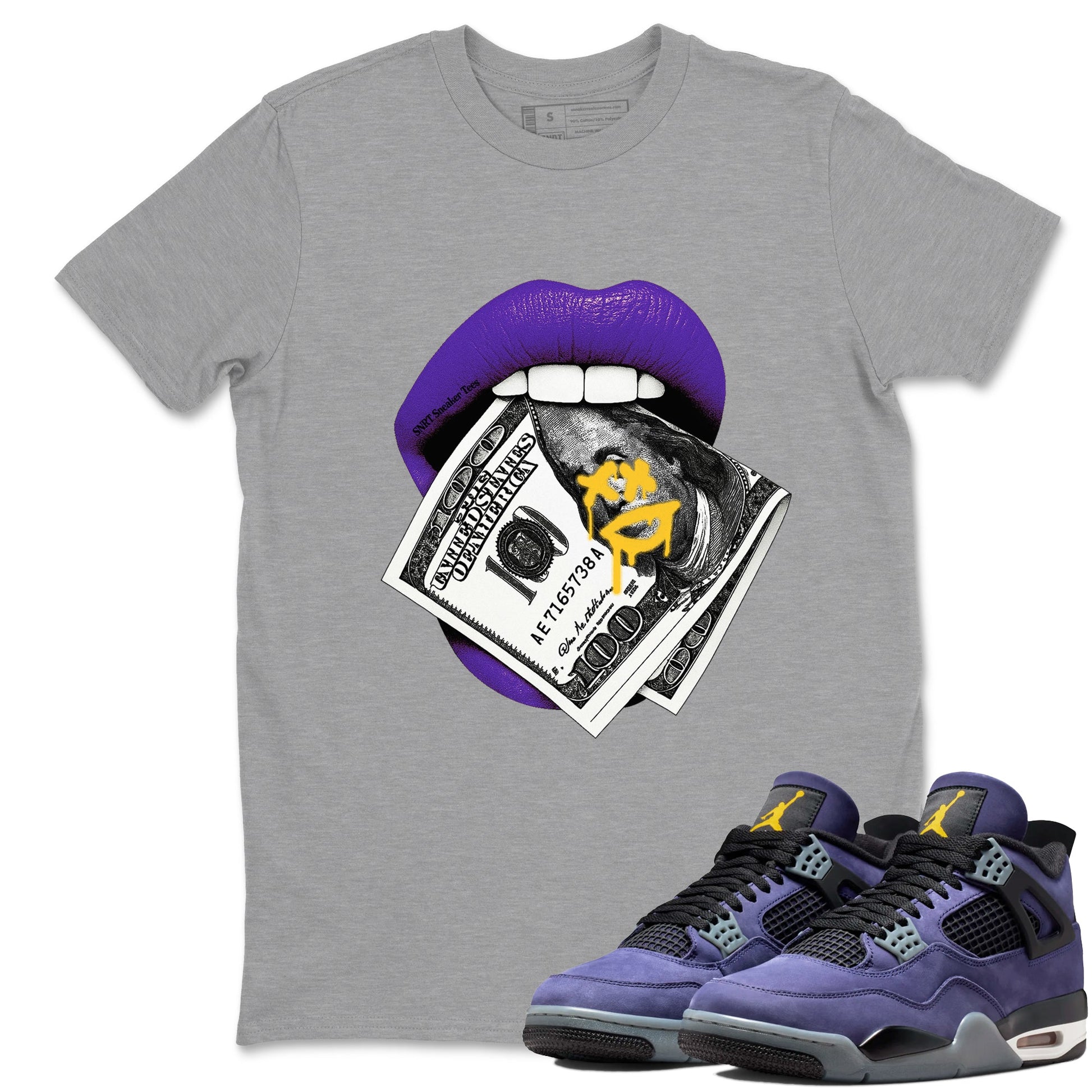 Best Sneakerfits graphic tee – Los Angeles Basketball Tees To Match Air Jordan 4 Lakeshow – Lips Money Tee Heather Grey 1