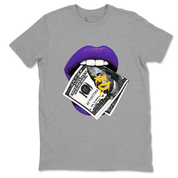 Best Sneakerfits graphic tee – Los Angeles Basketball Tees To Match Air Jordan 4 Lakeshow – Lips Money Tee Heather Grey 2