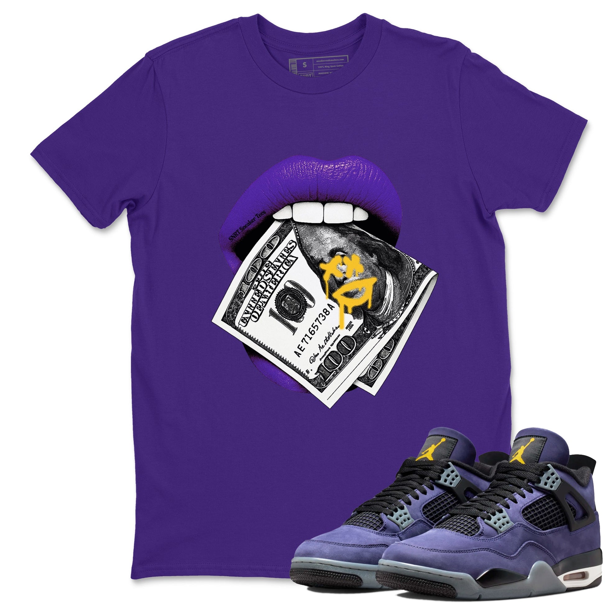 Best Sneakerfits graphic tee – Los Angeles Basketball Tees To Match Air Jordan 4 Lakeshow – Lips Money Tee Purple 1