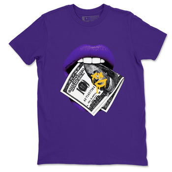 Best Sneakerfits graphic tee – Los Angeles Basketball Tees To Match Air Jordan 4 Lakeshow – Lips Money Tee Purple 2