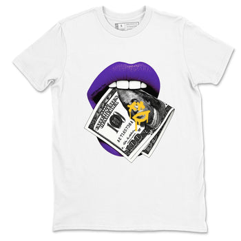 Best Sneakerfits graphic tee – Los Angeles Basketball Tees To Match Air Jordan 4 Lakeshow – Lips Money Tee White 2