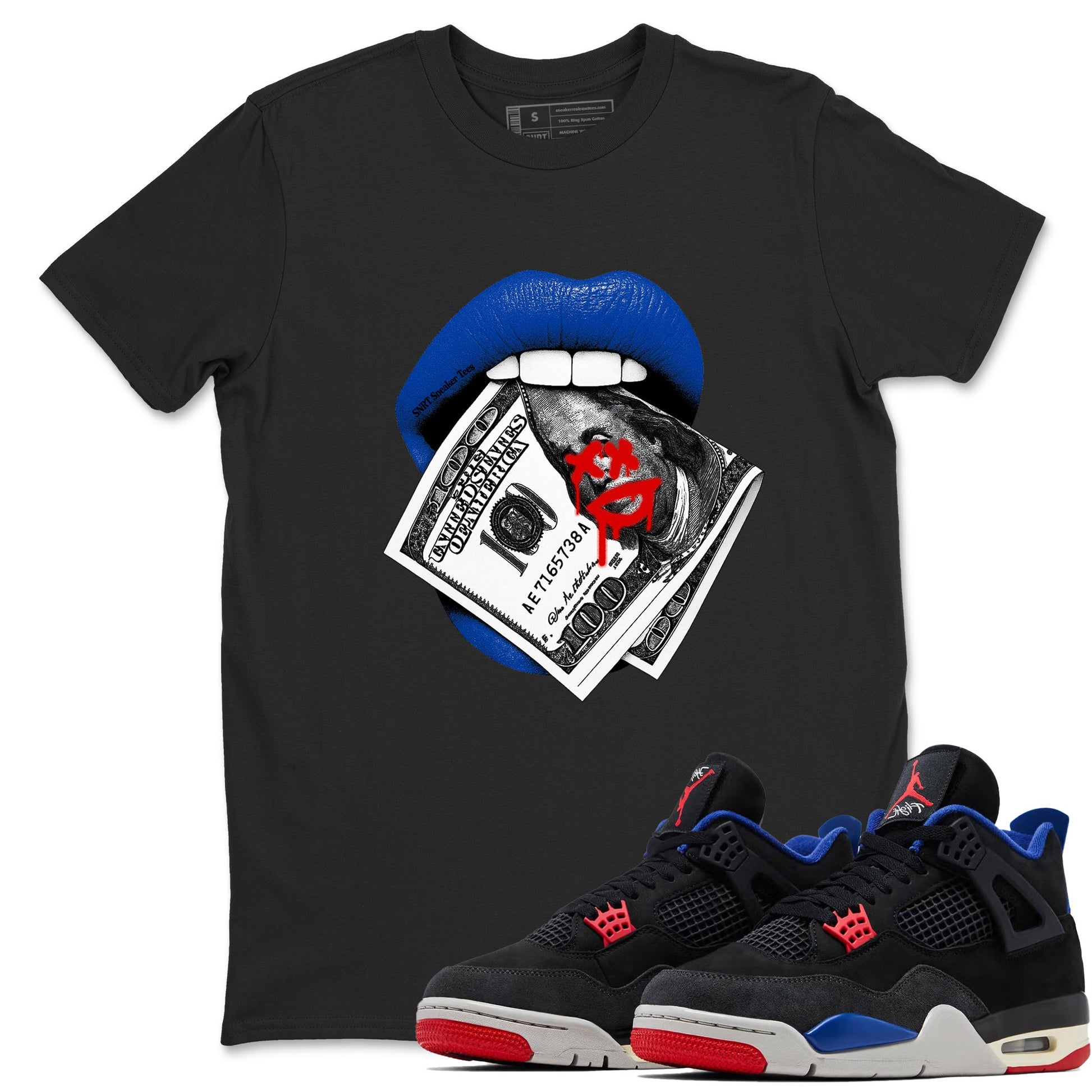 Sneaker match tees – Sneaker Tees To Match Jordan 4 Retro Rare Air Shoes – Lips Money Tee Black 1