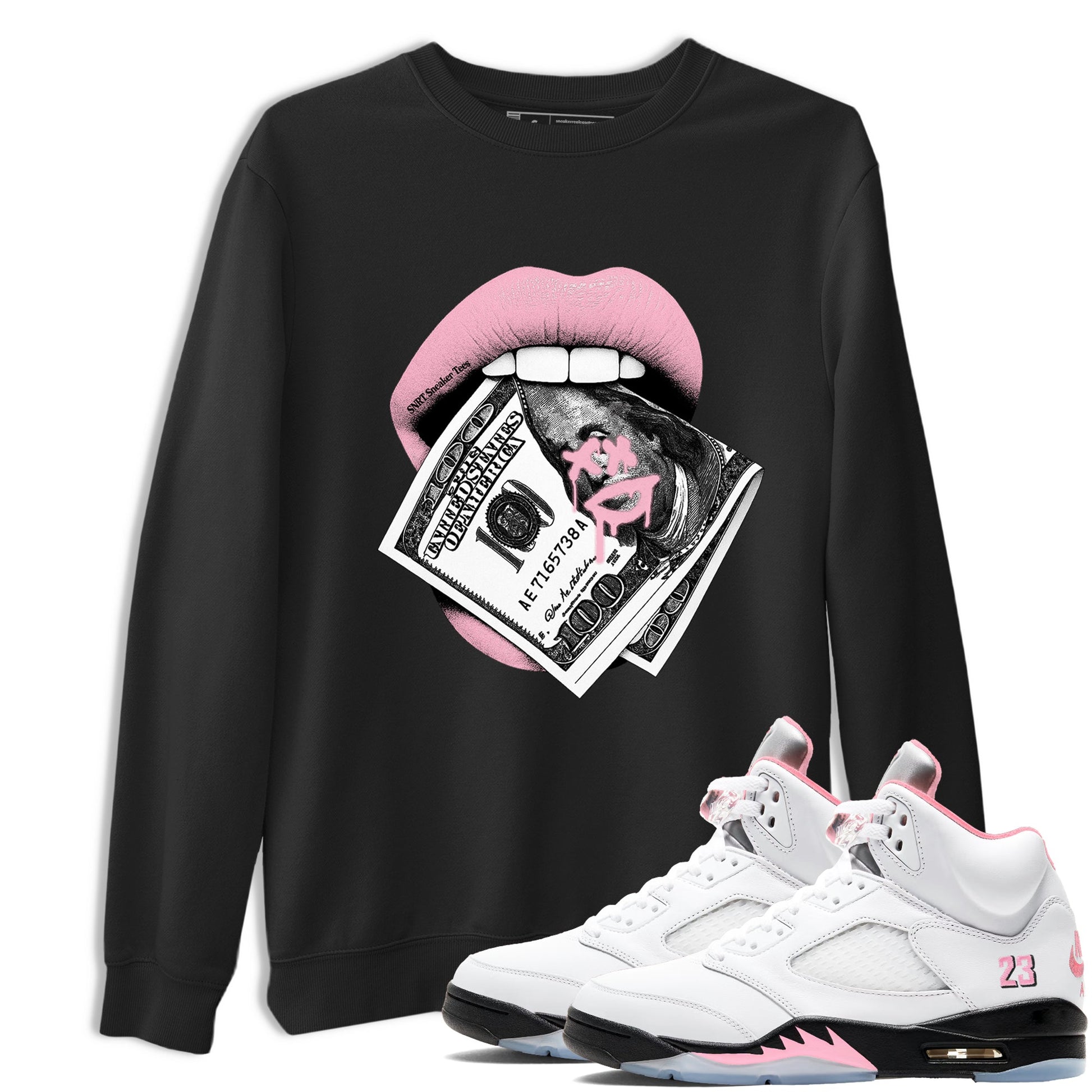 Sneaker Threads – Sneaker Threads To Match Air Jordan 5 35th Anniversary Shoes – Lips Money Tee Black 1