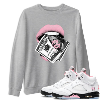 Sneaker Threads – Sneaker Threads To Match Air Jordan 5 35th Anniversary Shoes – Lips Money Tee Heather Grey 1