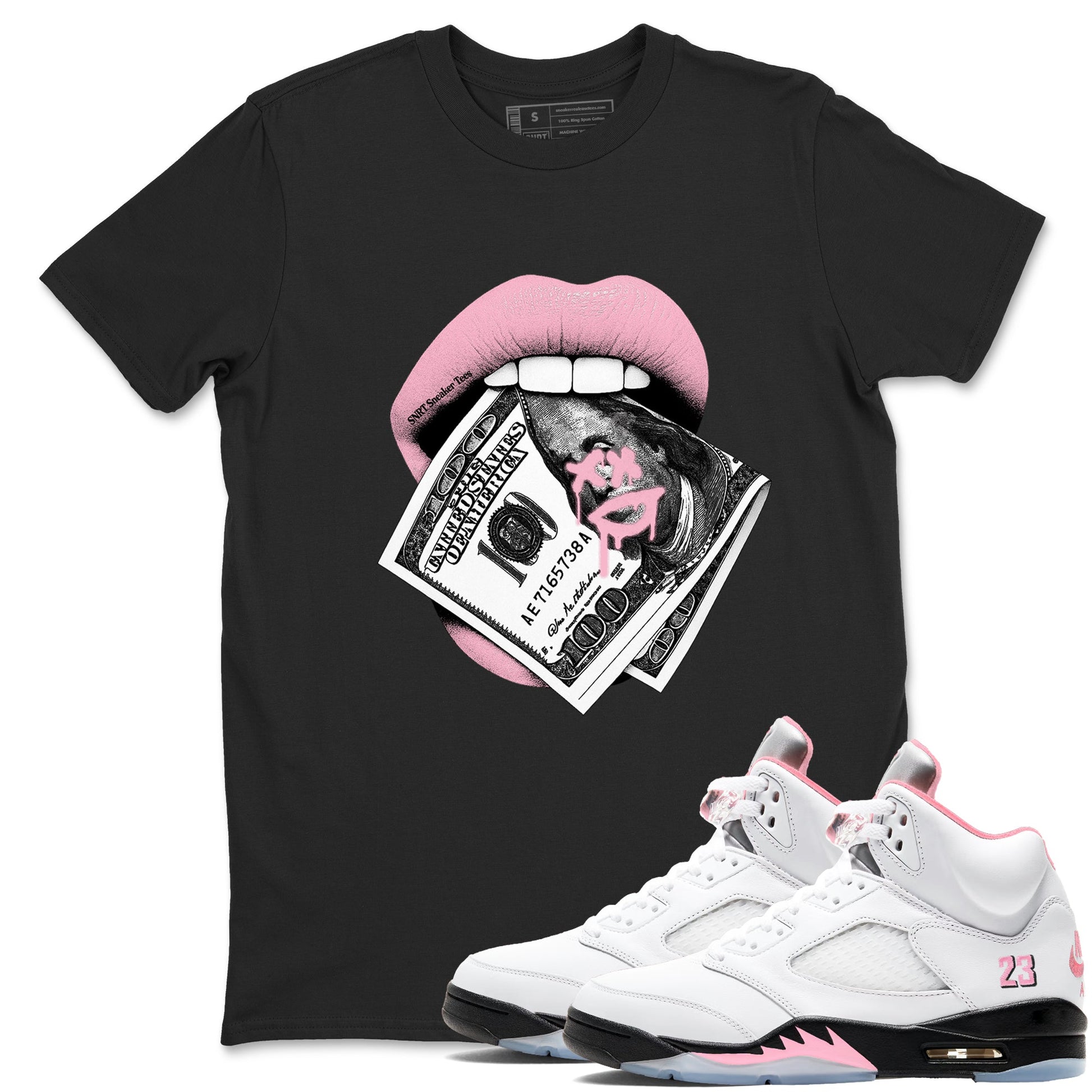 Sneaker Threads – Sneaker Threads To Match Air Jordan 5 35th Anniversary Shoes – Lips Money Tee Black 1