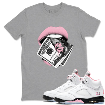 Sneaker Threads – Sneaker Threads To Match Air Jordan 5 35th Anniversary Shoes – Lips Money Tee Heather Grey 1