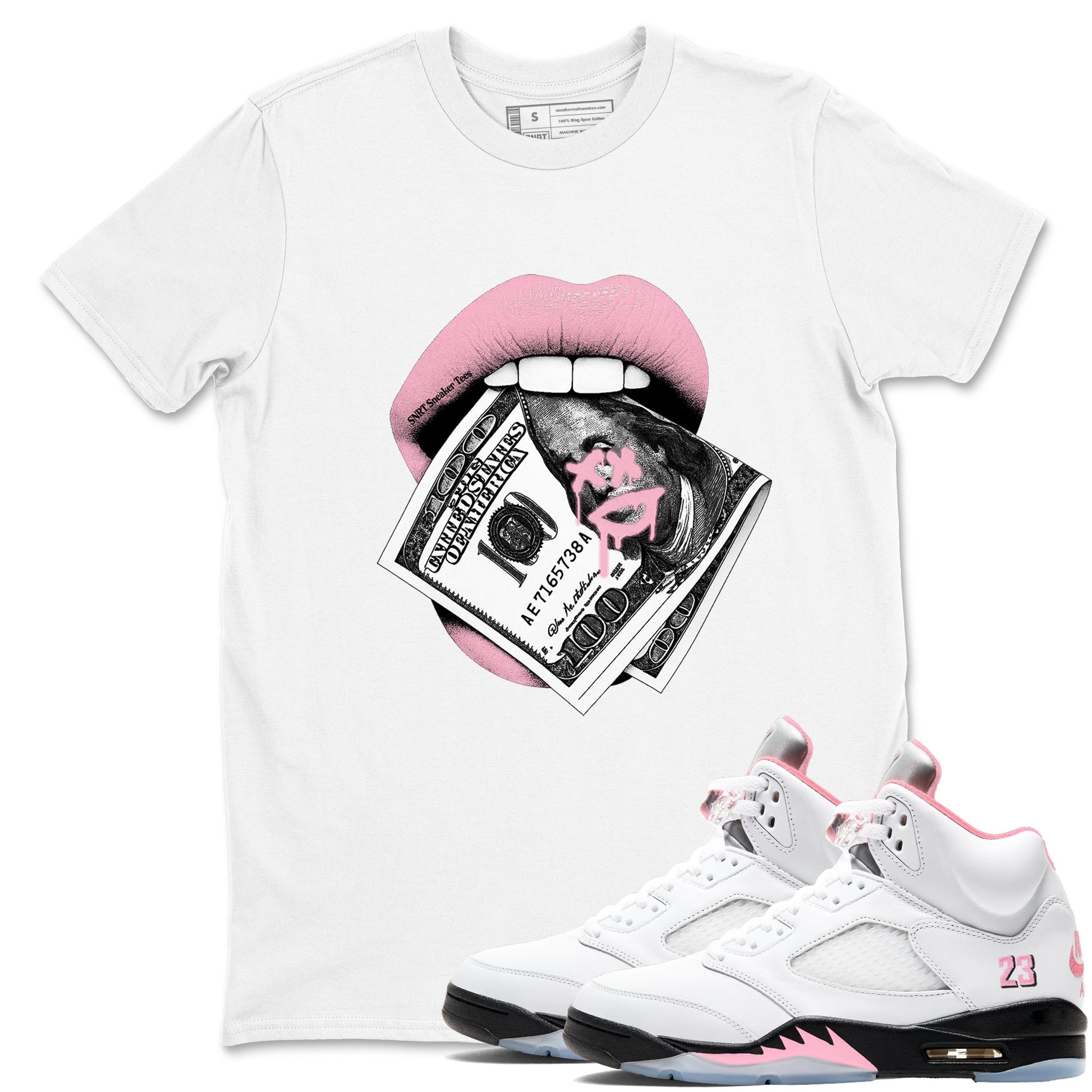 Sneaker Threads – Sneaker Threads To Match Air Jordan 5 35th Anniversary Shoes – Lips Money Tee White 1