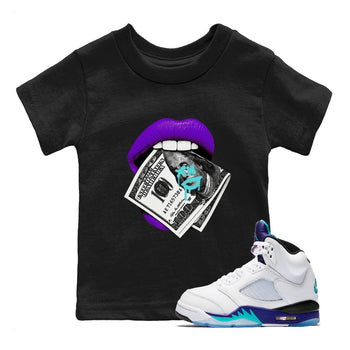 5s Grape shirts to match jordans Lips Money sneaker match tees AJ5 Retro Grape match shoes to clothes SNRT Sneaker Tees Youth Baby Black 1 tee