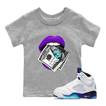 5s Grape shirts to match jordans Lips Money sneaker match tees AJ5 Retro Grape match shoes to clothes SNRT Sneaker Tees Youth Baby Heather Grey 1 tee