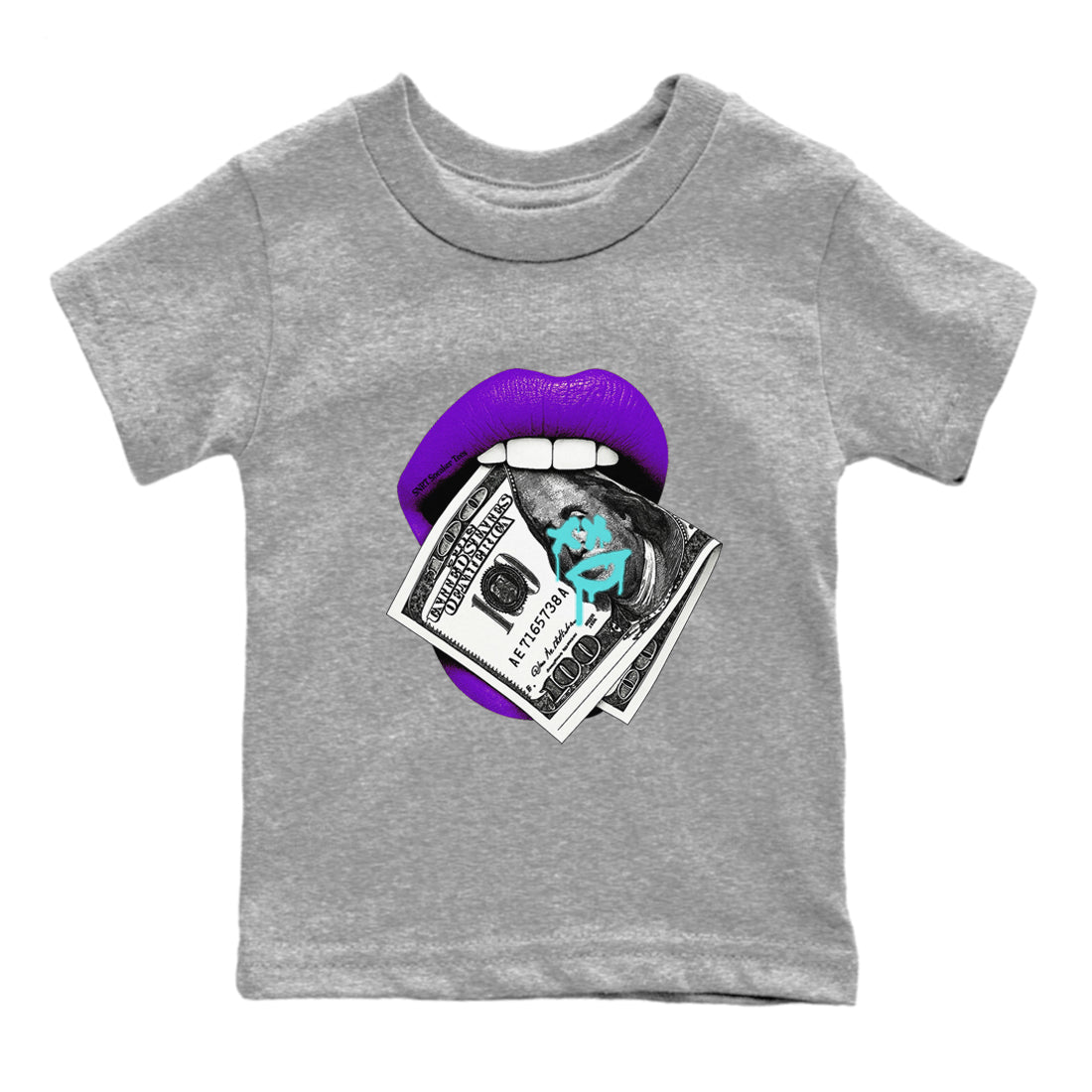 5s Grape shirts to match jordans Lips Money sneaker match tees AJ5 Retro Grape match shoes to clothes SNRT Sneaker Tees Youth Baby Heather Grey 2 tee
